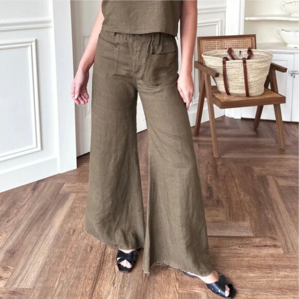 Emerson Fry Tulip Wide Leg Pants Womens L Brown Paperbag Waist High Rise Trouser